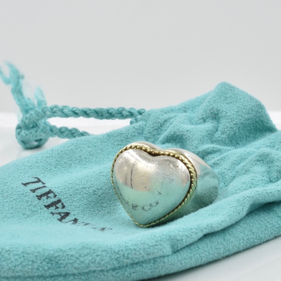Tiffany & Co. Sterling Silver and 18K Gold Twist Rope Puffed Heart Ring